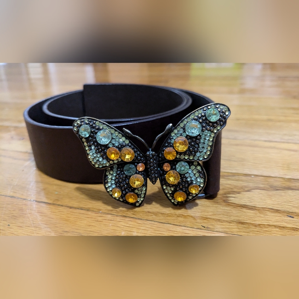 Butterfly Buckle Brown Belt with Gem Accents Medium